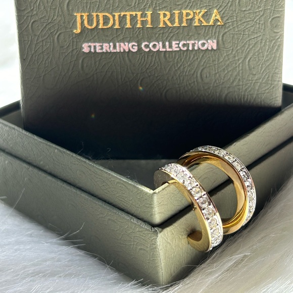 🍸Vintage Gold Clad Sterling Swarovski Stamped Hoops - Picture 3 of 7